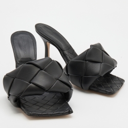 مملوكة مسبقًا Bottega Veneta Black Intrecciato Leather Lido Slide Sandals Size 37