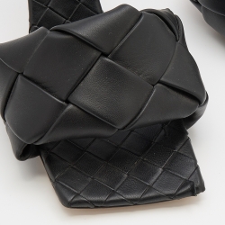 مملوكة مسبقًا Bottega Veneta Black Intrecciato Leather Lido Slide Sandals Size 37