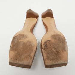 Pre Owned Bottega Veneta White Intrecciato Leather Square Toe Slide Sandals Size 38