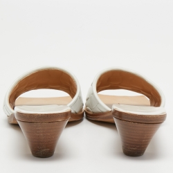 Pre Owned Bottega Veneta White Intrecciato Leather Square Toe Slide Sandals Size 38