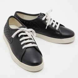 Bottega Veneta Black Intrecciato Leather Lace Up Sneakers Size 37