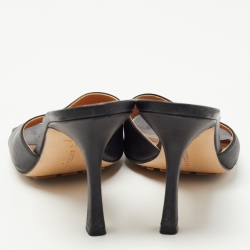 Pre Owned Bottega Veneta Black Leather Stretch Slide Sandals Size 37