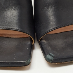 Pre Owned Bottega Veneta Black Leather Stretch Slide Sandals Size 37