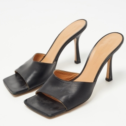 Pre Owned Bottega Veneta Black Leather Stretch Slide Sandals Size 37