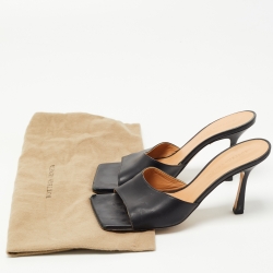 Pre Owned Bottega Veneta Black Leather Stretch Slide Sandals Size 37