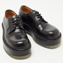 Pre Owned Bottega Veneta Black Leather Lace Up Oxfords Size 37