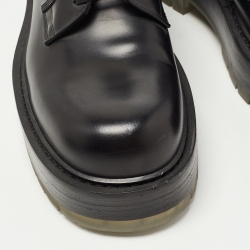 Pre Owned Bottega Veneta Black Leather Lace Up Oxfords Size 37
