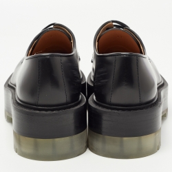 Pre Owned Bottega Veneta Black Leather Lace Up Oxfords Size 37