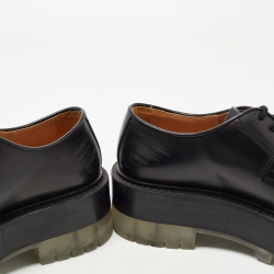 Pre Owned Bottega Veneta Black Leather Lace Up Oxfords Size 37