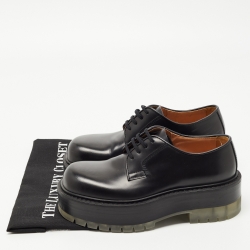 Pre Owned Bottega Veneta Black Leather Lace Up Oxfords Size 37