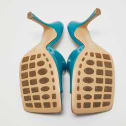 Pre Owned صندل سلايد بوتيغا فينيتا جلد تركواز أزرق لامع مقدمة مربعة مقاس 39.5