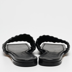 Pre Owned Bottega Veneta Black Intrecciato Leather Flat Slides Size 39