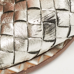 Pre Owned Bottega Veneta Metallic Silver Intrecciato Leather Flat Slides Size 37.5