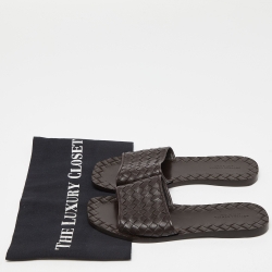 Pre Owned Bottega Veneta Brown Intrecciato Leather Flat Slides Size 36