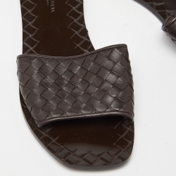 Pre Owned Bottega Veneta Brown Intrecciato Leather Flat Slides Size 36