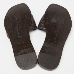 Pre Owned Bottega Veneta Brown Intrecciato Leather Flat Slides Size 36
