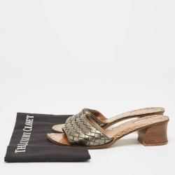 Bottega Veneta Metallic Leather Intrecciato Slides Size 37.5 