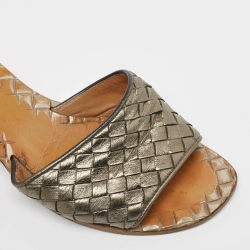 Bottega Veneta Metallic Leather Intrecciato Slides Size 37.5 