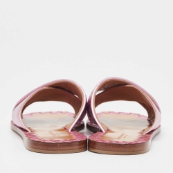Pre Owned Bottega Veneta Metallic Pink Intrecciato Leather Ravello Flat Slides Size 35