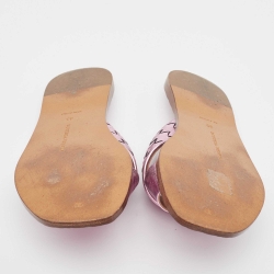 Pre Owned Bottega Veneta Metallic Pink Intrecciato Leather Ravello Flat Slides Size 35