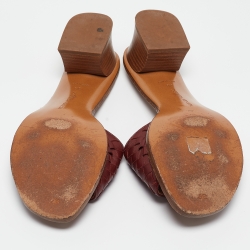 Pre Owned Bottega Veneta Burgundy Intrecciato Leather Slides Size 38