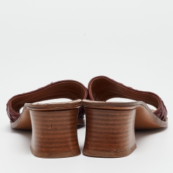 Pre Owned Bottega Veneta Burgundy Intrecciato Leather Slides Size 38