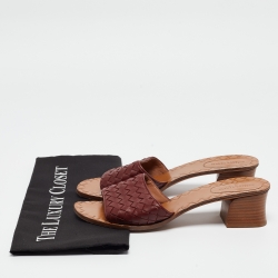 Pre Owned Bottega Veneta Burgundy Intrecciato Leather Slides Size 38
