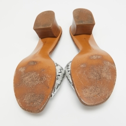 Pre Owned Bottega Veneta Silver Leather Intrecciato Slides Size 40 