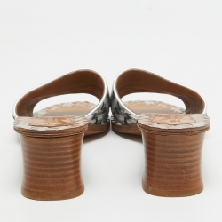 Pre Owned Bottega Veneta Silver Leather Intrecciato Slides Size 40 