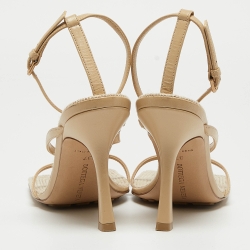 Pre Owned Bottega Veneta Beige Leather Stretch Thong Ankle Strap Sandals Size 37
