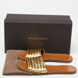 Pre Owned Bottega Veneta Gold Intrecciato Leather Flat Slides Size 39