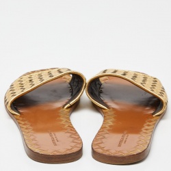 Pre Owned Bottega Veneta Gold Intrecciato Leather Flat Slides Size 39