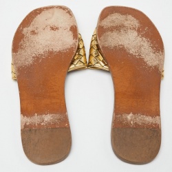 Pre Owned Bottega Veneta Gold Intrecciato Leather Flat Slides Size 39
