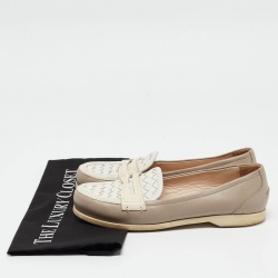 Pre Owned Bottega Veneta Cream/White Leather Loafers  Size 37