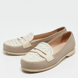 Pre Owned Bottega Veneta Cream/White Leather Loafers  Size 37