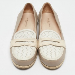 Pre Owned Bottega Veneta Cream/White Leather Loafers  Size 37