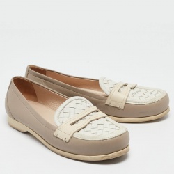 Pre Owned Bottega Veneta Cream/White Leather Loafers  Size 37
