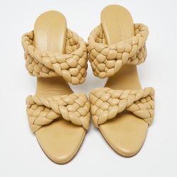 Pre Owned Bottega Veneta Yellow Intrecciato Leather BV Curve Mules Size 40