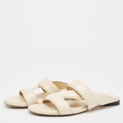 Pre Owned Bottega Veneta Cream Leather Strappy Slides Size 40