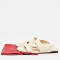 Pre Owned Bottega Veneta Cream Leather Strappy Slides Size 40