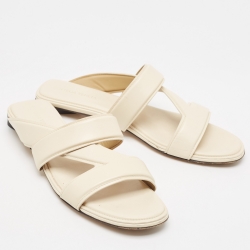 Pre Owned Bottega Veneta Cream Leather Strappy Slides Size 40