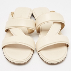 Pre Owned Bottega Veneta Cream Leather Strappy Slides Size 40