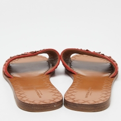 Pre Owned Bottega Veneta Orange Intrecciato Leather Flat Slides Size 39