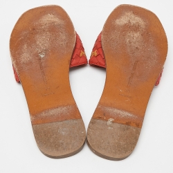 Pre Owned Bottega Veneta Orange Intrecciato Leather Flat Slides Size 39