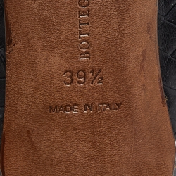 Pre Owned Bottega Veneta Black Woven Leather Embellished Thong Slide Sandals Size 39.5