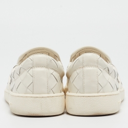 Pre Owned Bottega Veneta Off White Intrecciato Leather Sawyer Sneakers Size 39