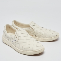 Pre Owned Bottega Veneta Off White Intrecciato Leather Sawyer Sneakers Size 39