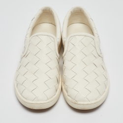 Pre Owned Bottega Veneta Off White Intrecciato Leather Sawyer Sneakers Size 39
