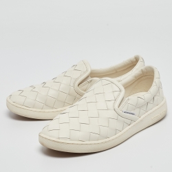 Pre Owned Bottega Veneta Off White Intrecciato Leather Sawyer Sneakers Size 39