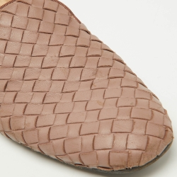 Pre Owned Bottega Veneta Pink Intrecciato Leather Smoking Slippers Size 38.5